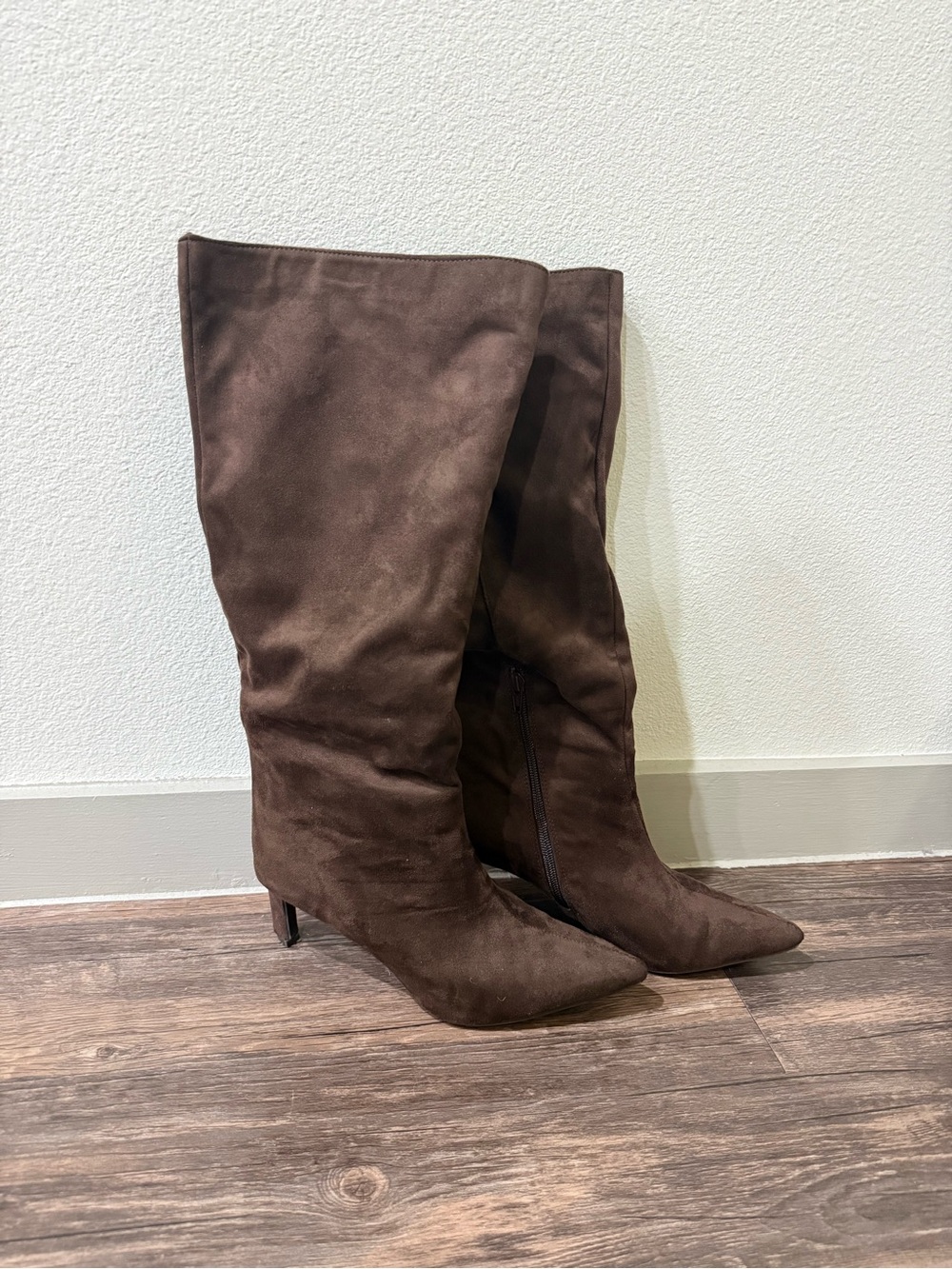 Brown Suede Tall Boots (Wide-Calf)